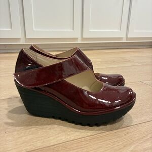 Fly London Women's Burgundy Patent Wedge Heels